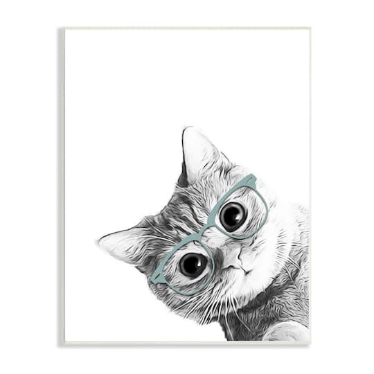Stupell Industries Baby Kitten Peeking Glasses Portrait Wall Plaque Art